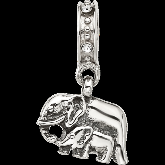 925 Sterling Silver Reflections Mommy & Baby Elephant Crystal Dangle Charm Bead - Picture 4 of 6